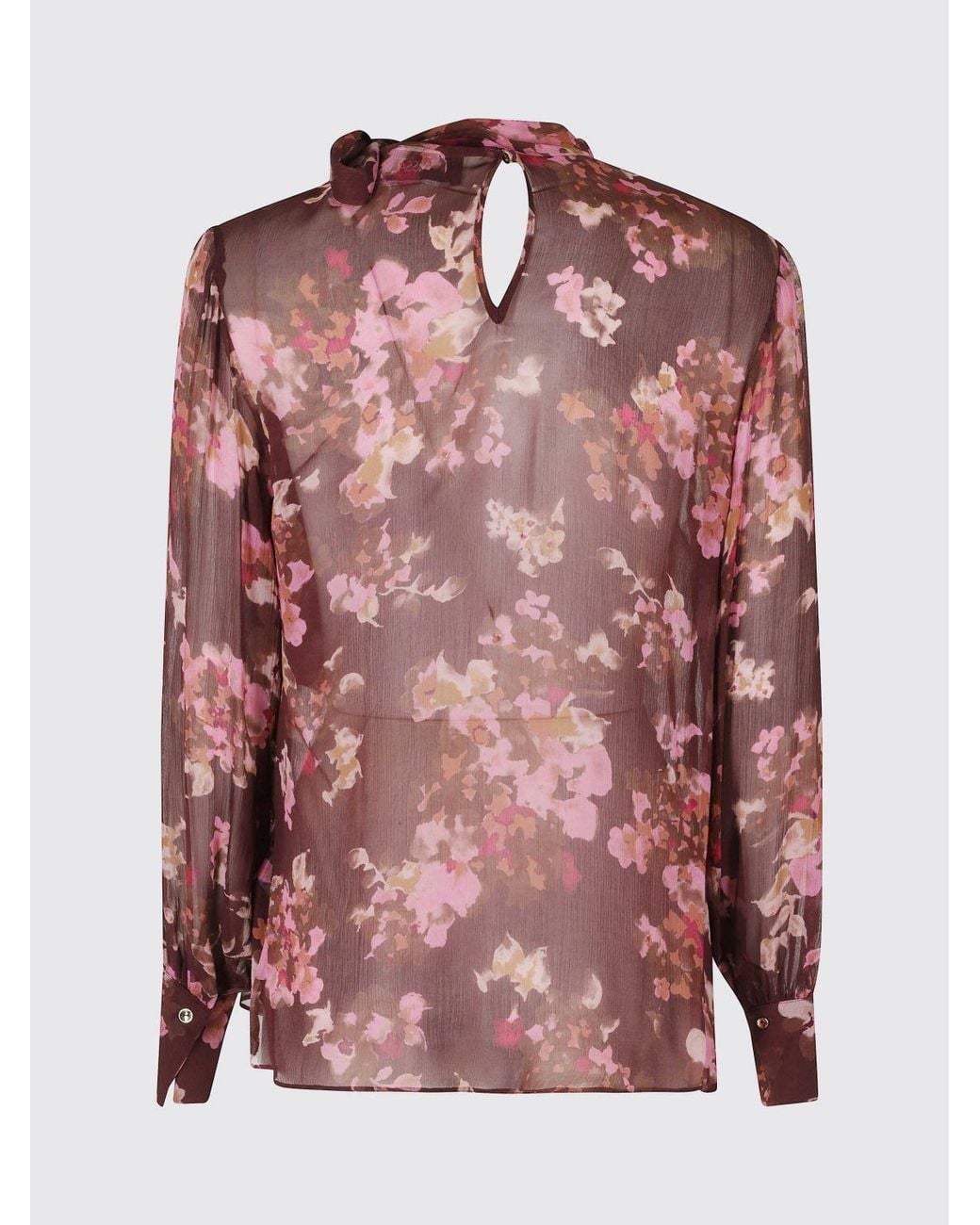 Nissa Red Floral Print Viscose Blouse With A Pussy-Bow Neck And Long Sleeves