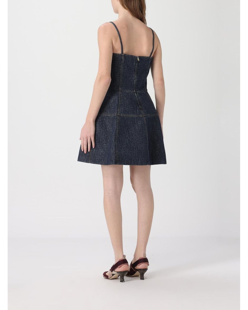 Vestido De Denim Con Motivo Ff Fendi de color Blue