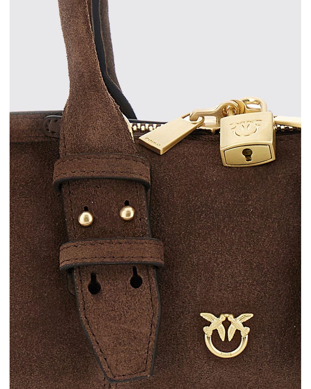 Pinko Brown Escape Suede Leather Handbag With Love Birds Logo