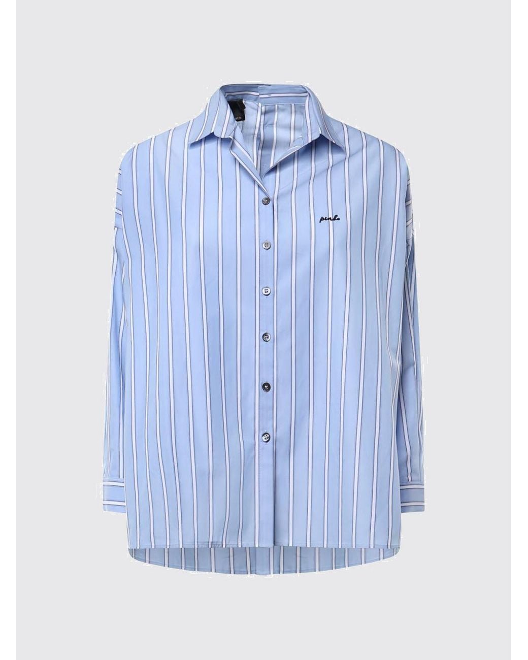 Pinko Blue Striped Cotton Shirt With Relaxed Fit And Dropped Shoulders