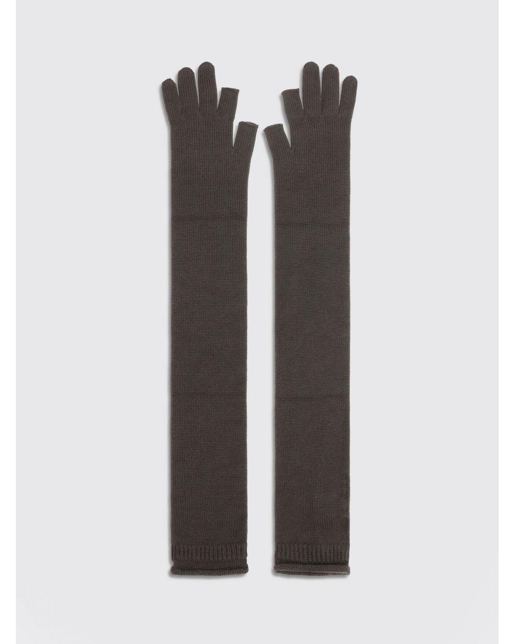 Rick Owens Gray Long Merino Wool Gloves With Ribbed Edges
