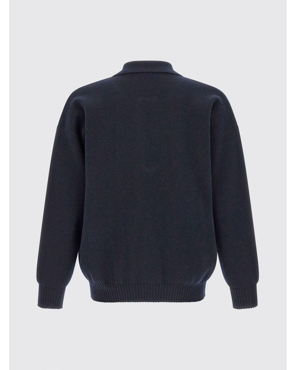 Roberto Collina Blue Long-Sleeved Merino Wool Knit Polo Shirt With Zip for men