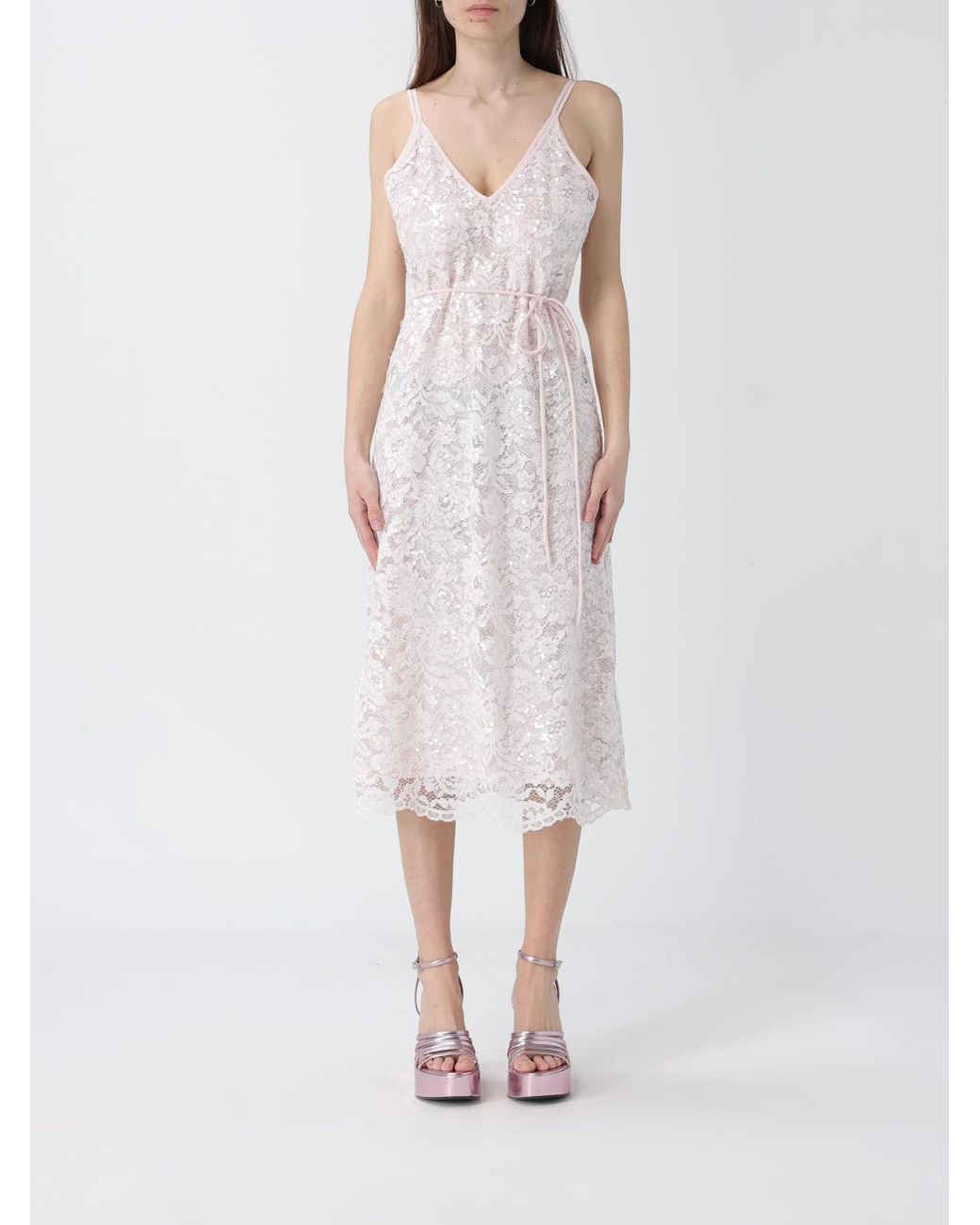 Twinset White Lace Midi Dress With Sequins