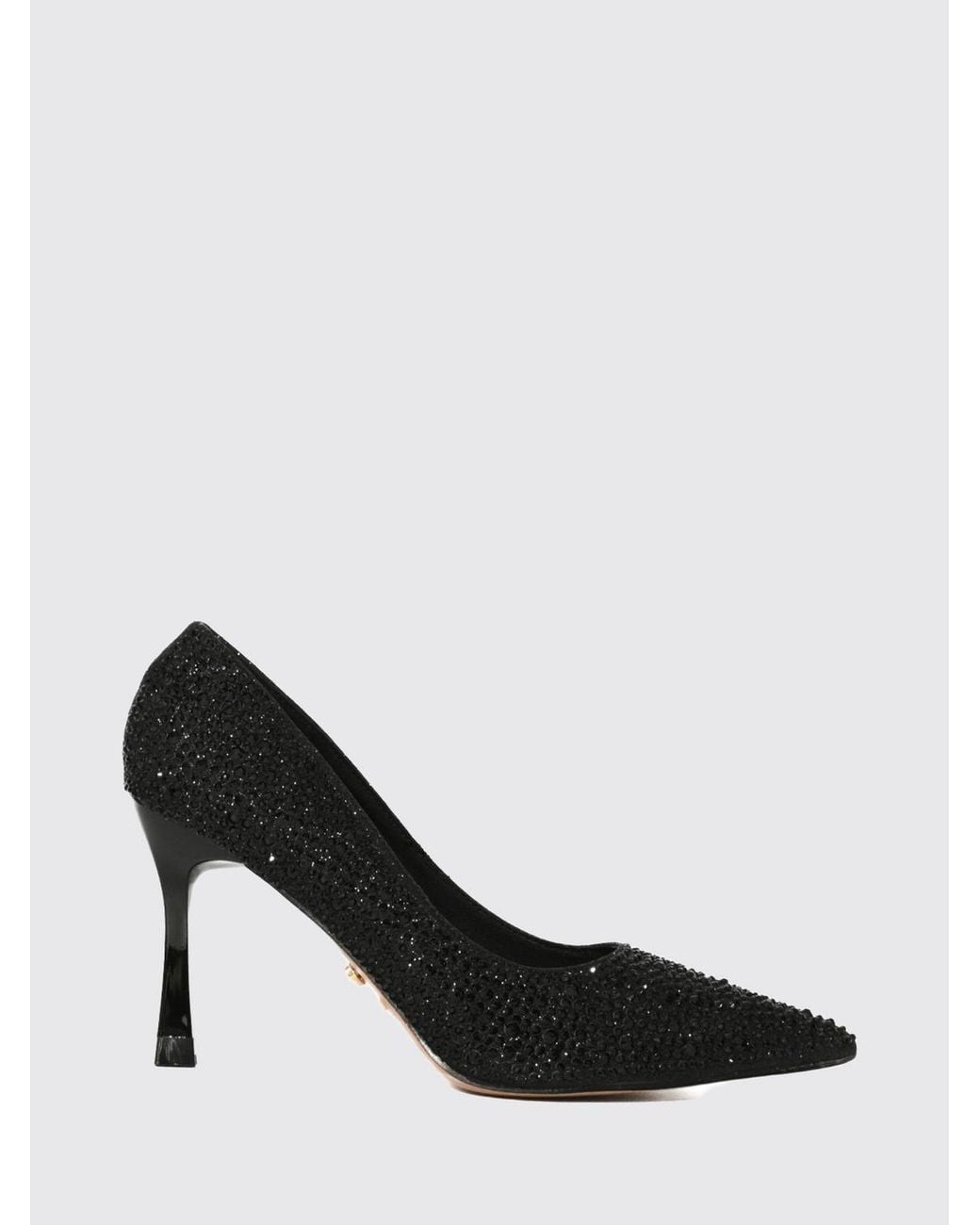 Twentyfourhaitch Black Crystal-Covered Polyester Pumps