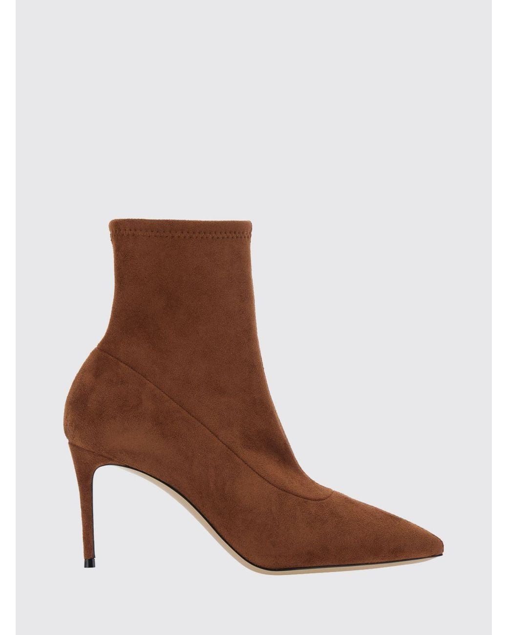 Casadei Brown Julia Stretch Fabric Ankle Boots With Stiletto Heel And Almond Toe