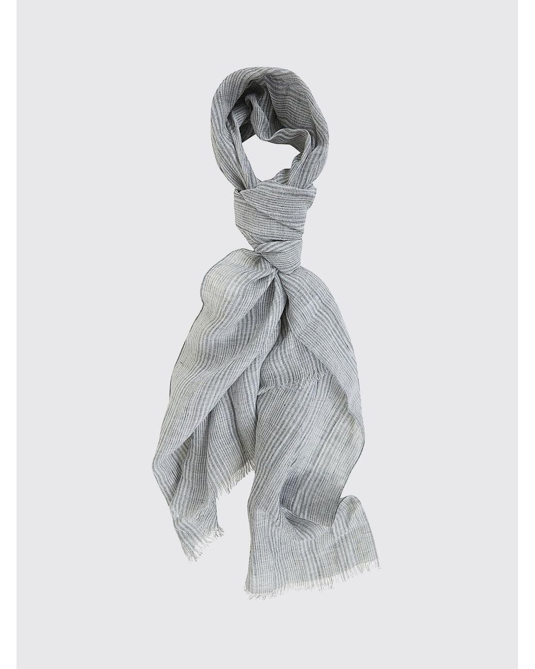 Brunello Cucinelli Gray Striped Virgin Wool Scarf