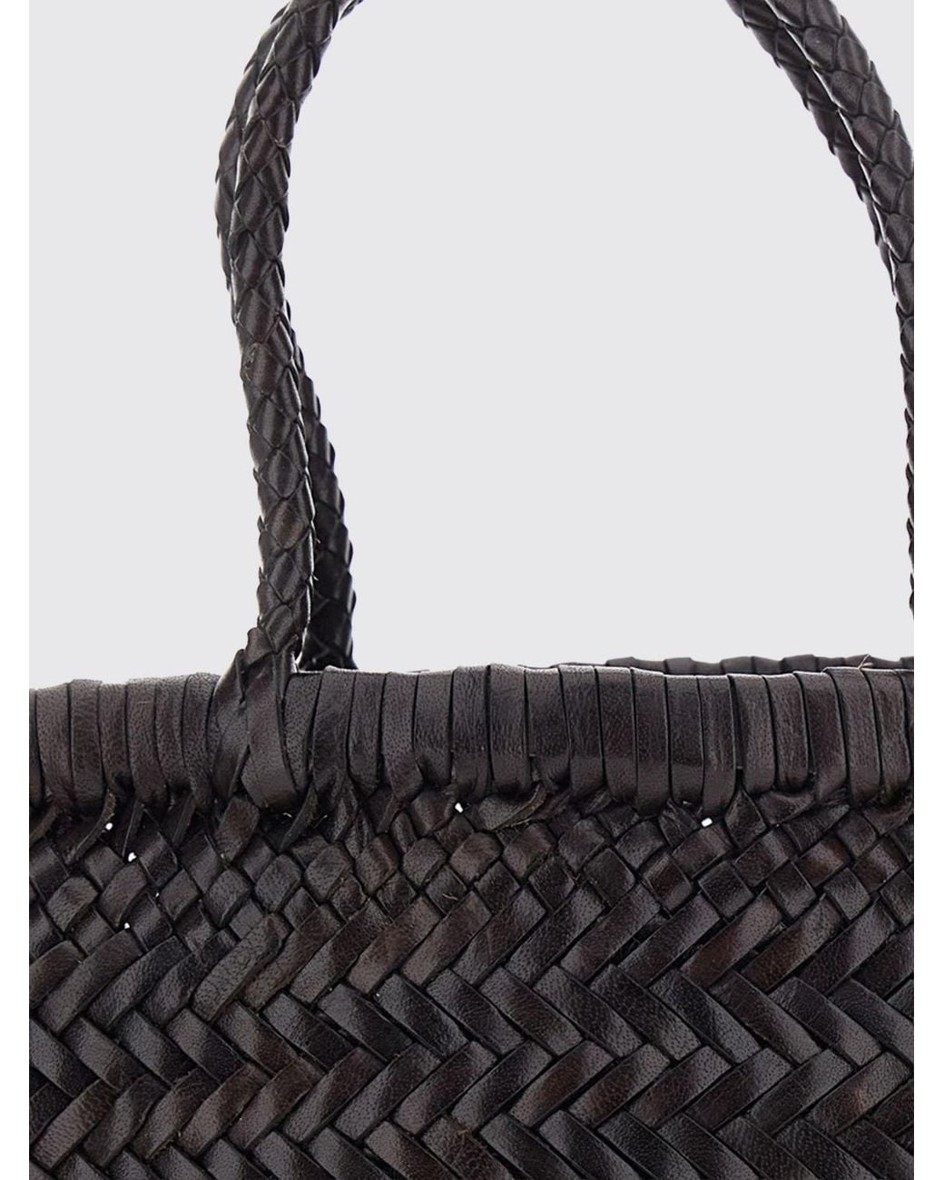 Dragon Diffusion Black Gora Woven Leather Handbag With Double Handle