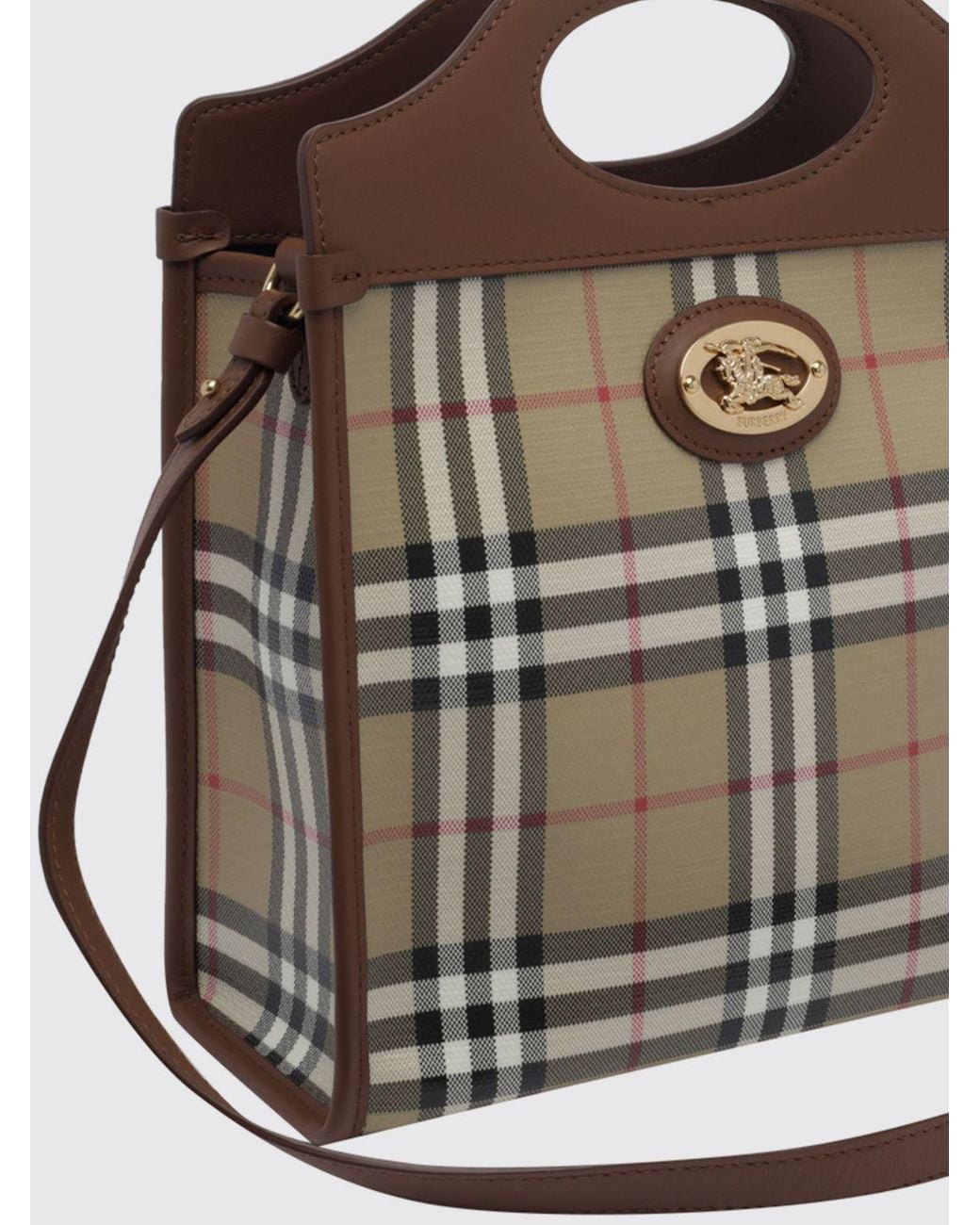 Burberry Brown Pocket Mini Vintage Check Canvas And Leather Tote Bag