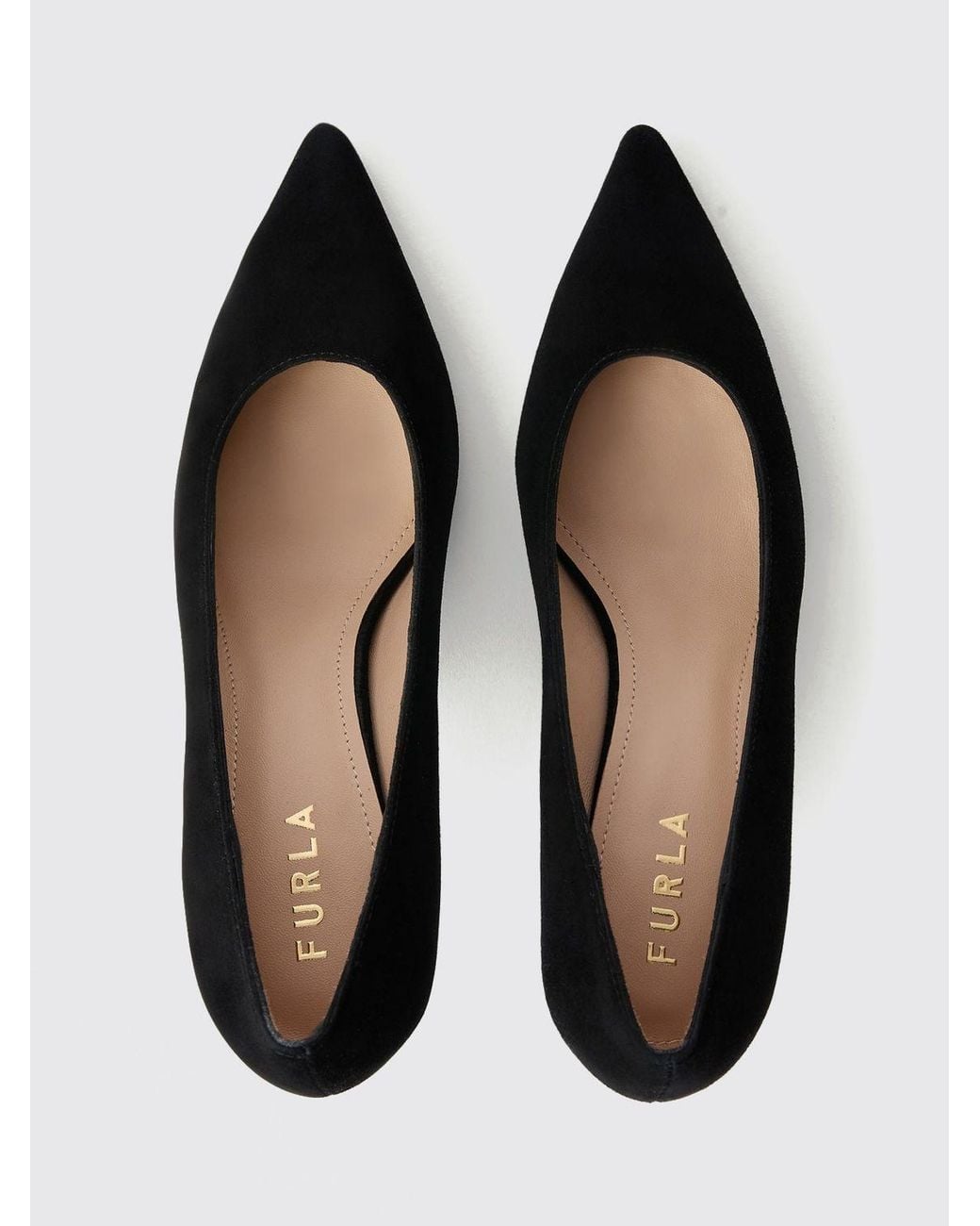 Furla Black Aria Suede Pumps With A Mid-Stiletto Heel And Almond Toe