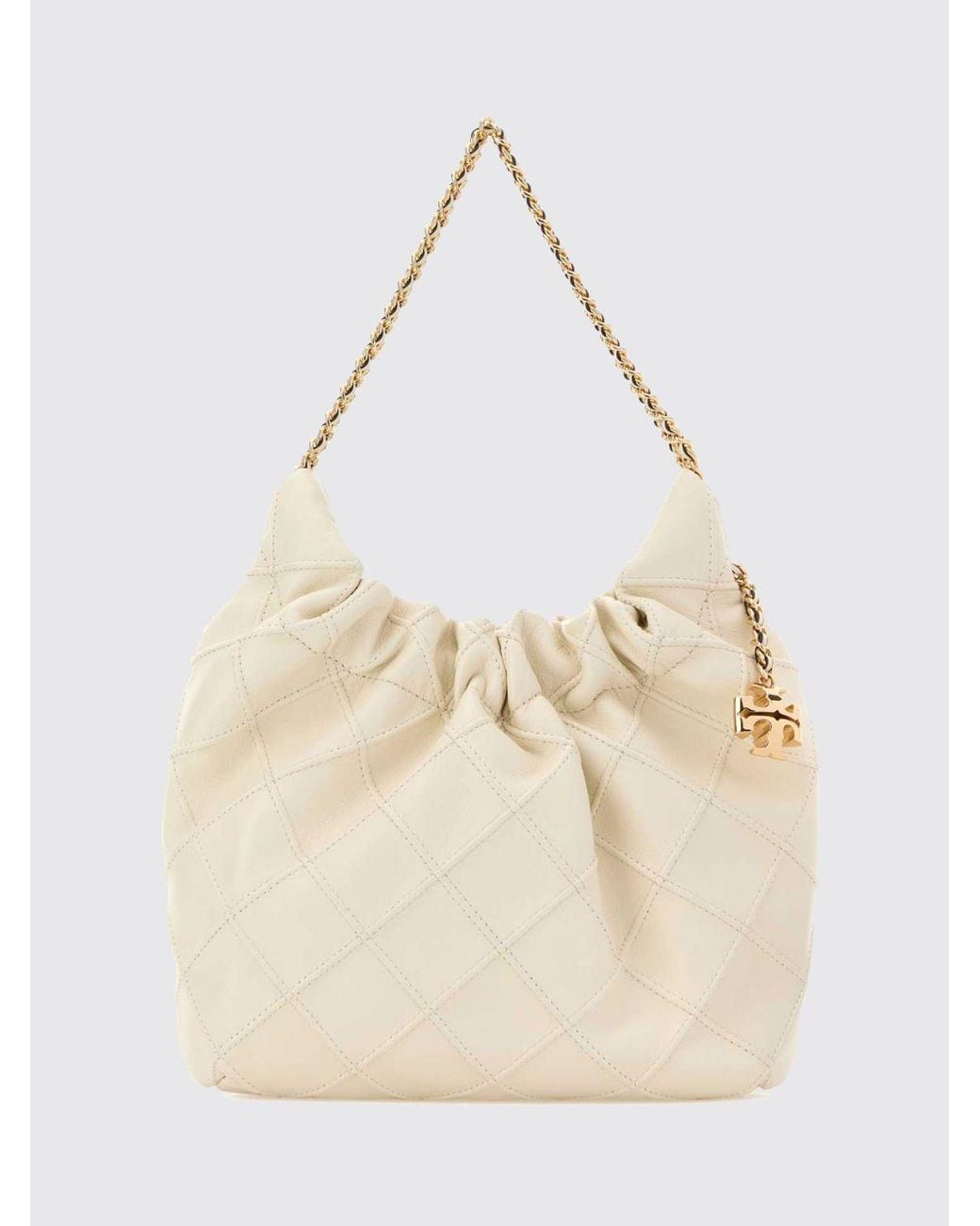 Tory Burch Natural Fleming Mini Leather Shoulder Bag With Chain Handle