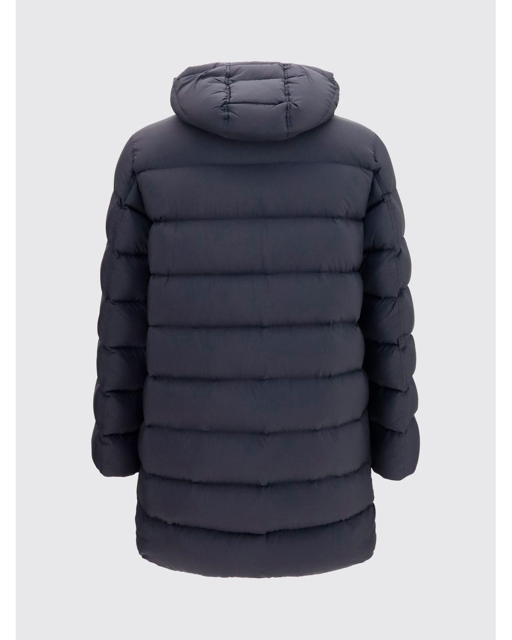 Herno Blue Long Water-Repellent Quilted Nylon Down Jacket With Hood for men