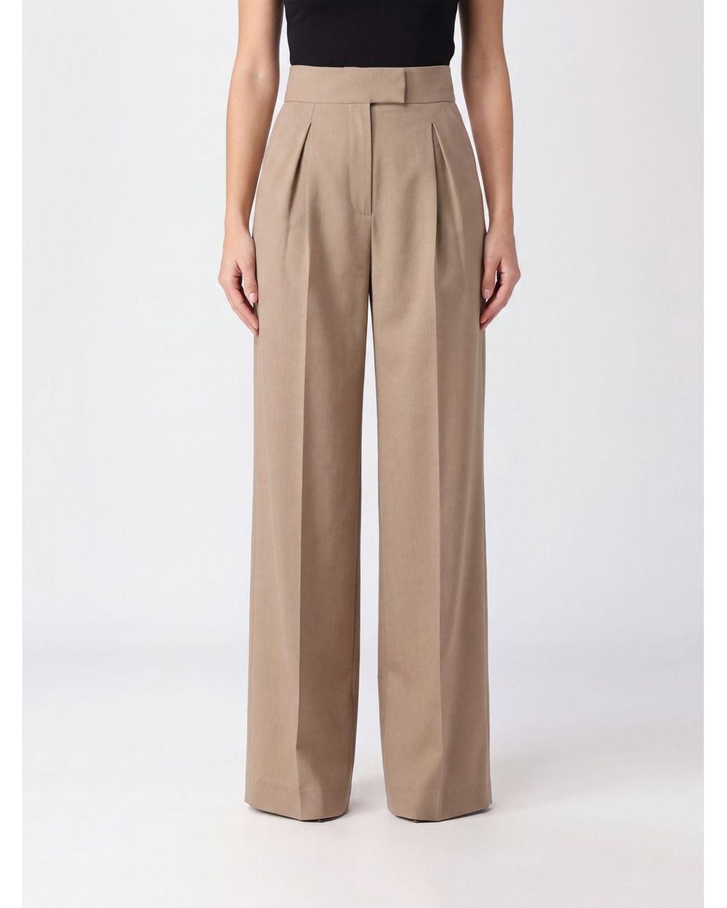 Valentino Garavani Natural High-Waisted Pleated Merino Wool Wide-Leg Trousers