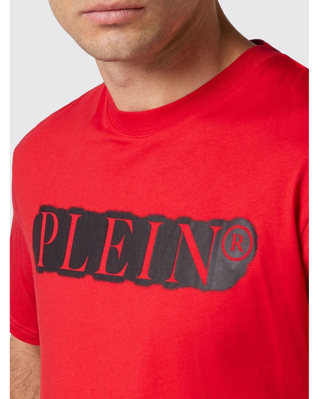 Philipp Plein Red Cotton Crew Neck T-Shirt With Contrasting Logo Lettering Print for men