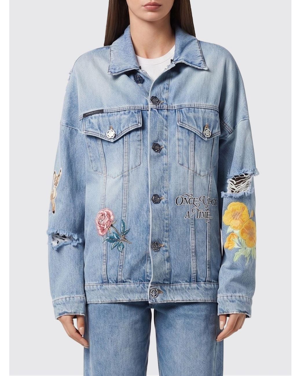 Philipp Plein Blue Printed Cotton Roedge Jacket