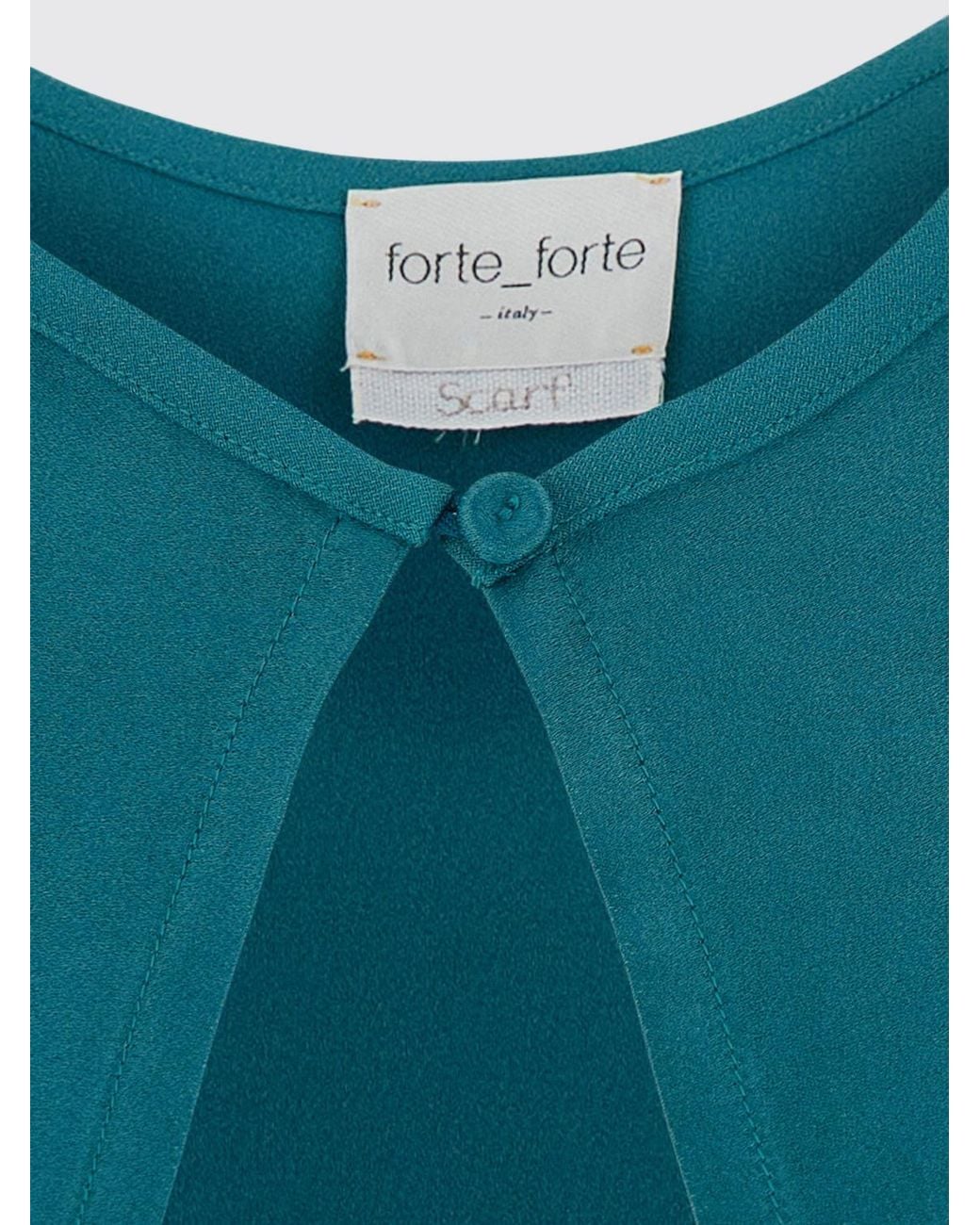 forte_forte Satin Crew Neck Evening Top With Button Detail in Blue ...