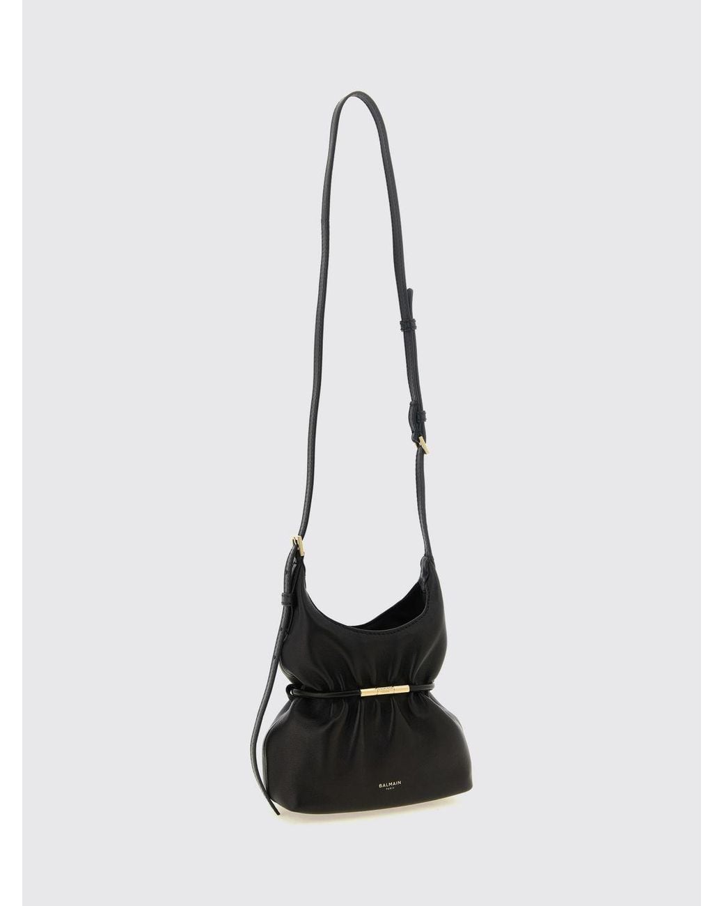 Balmain Black Sphynx Ruched Lambskin Mini Bag With Adjustable Handle