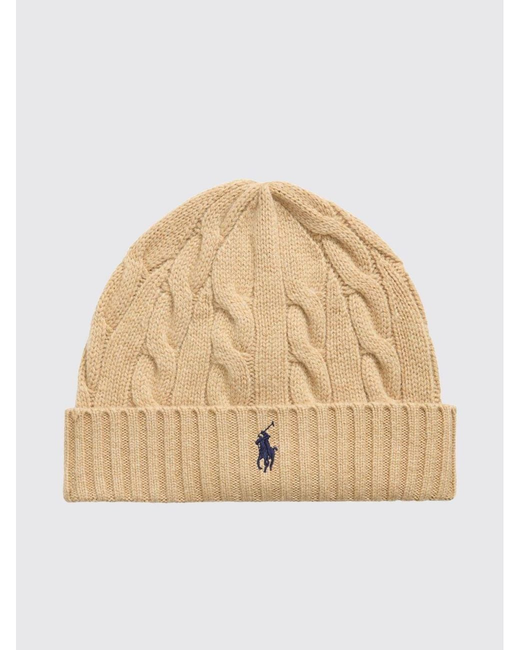 Polo Ralph Lauren Natural Wool And Cashmere Blend Beanie With Contrast Pony Logo for men