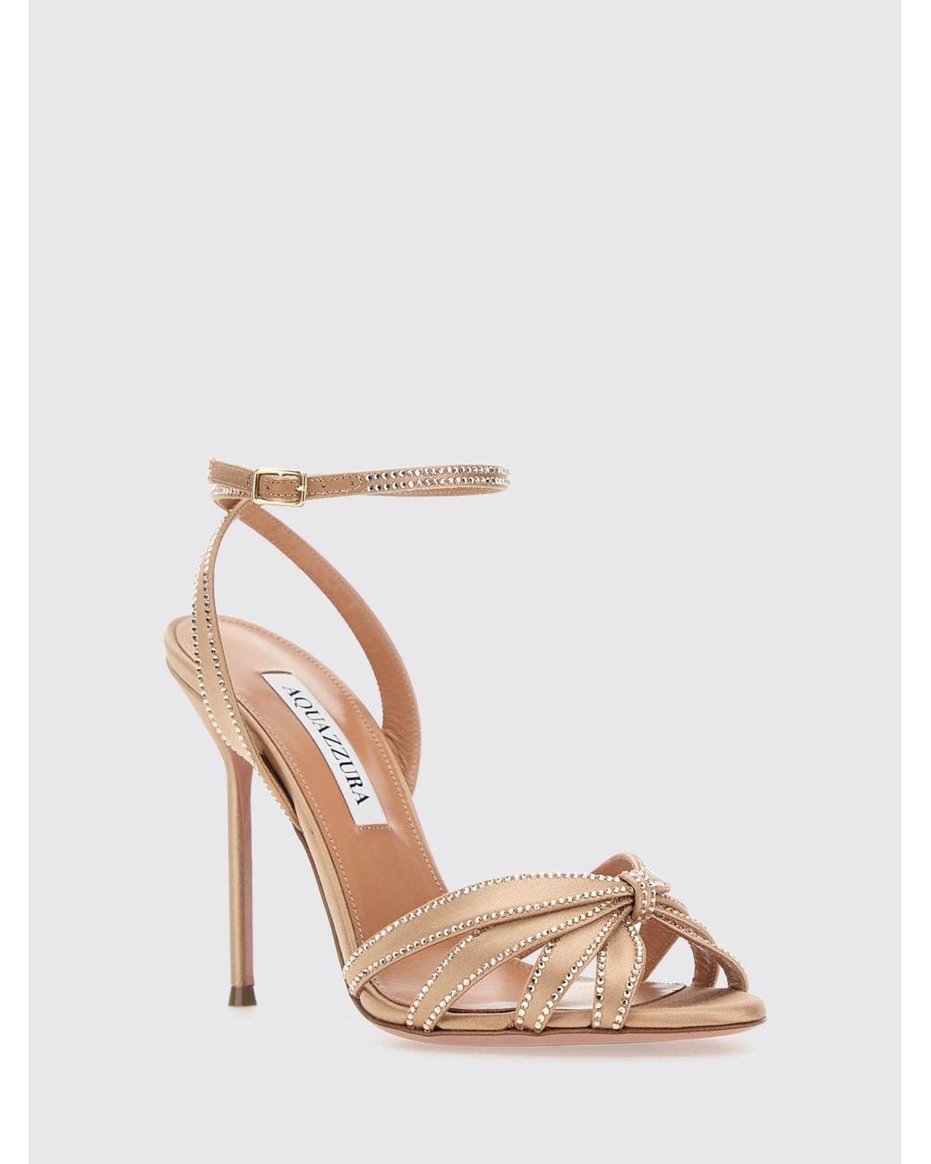 Aquazzura Natural Soulmate Crystal-Embellished Satin High-Heel Sandals