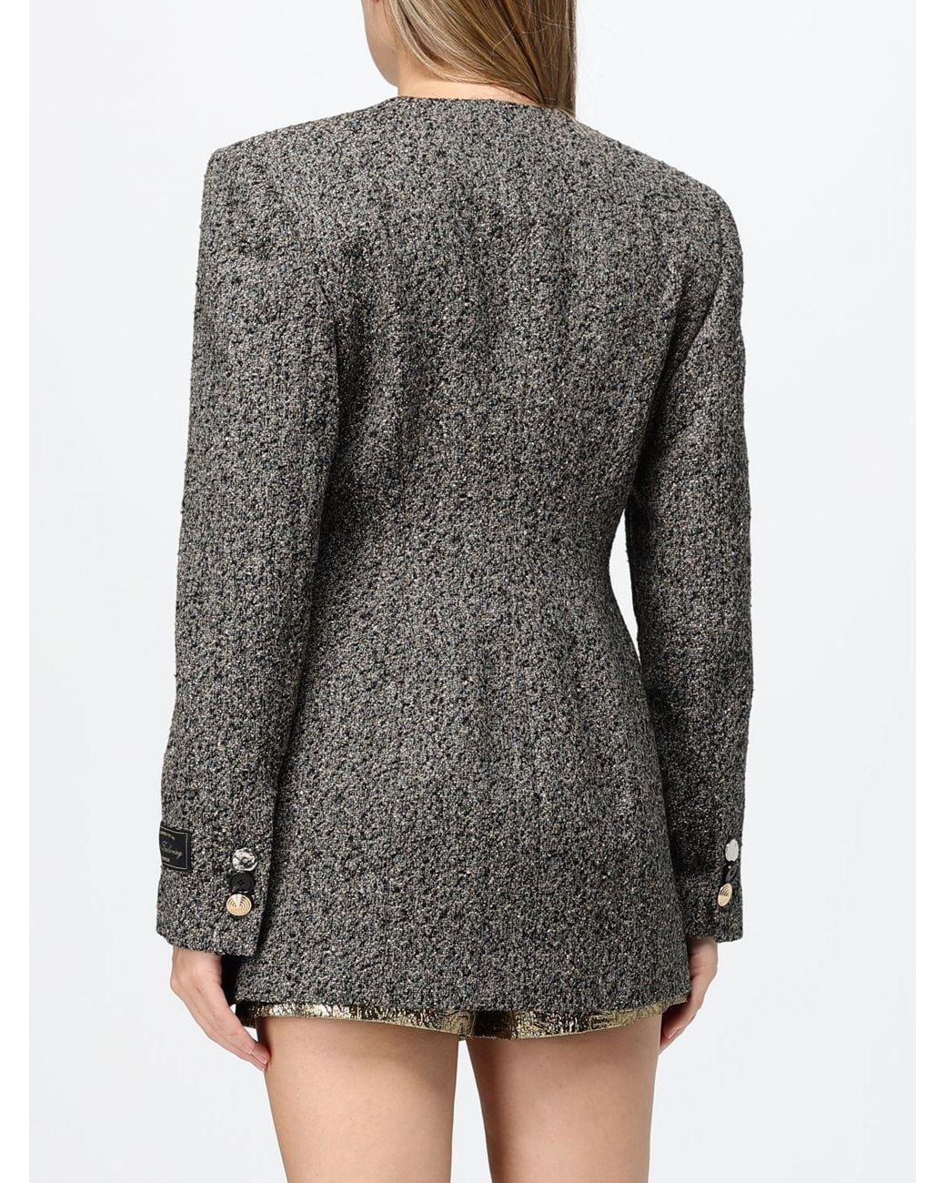 MSGM Gray Cropped Wool-Blend Crew-Neck Blazer