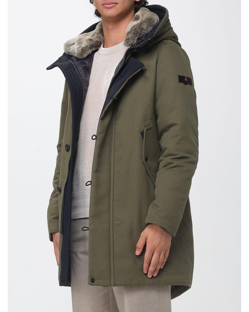 Peuterey Green Kasa Ki Water-Repellent Knee-Length Parka With Fur Collar for men
