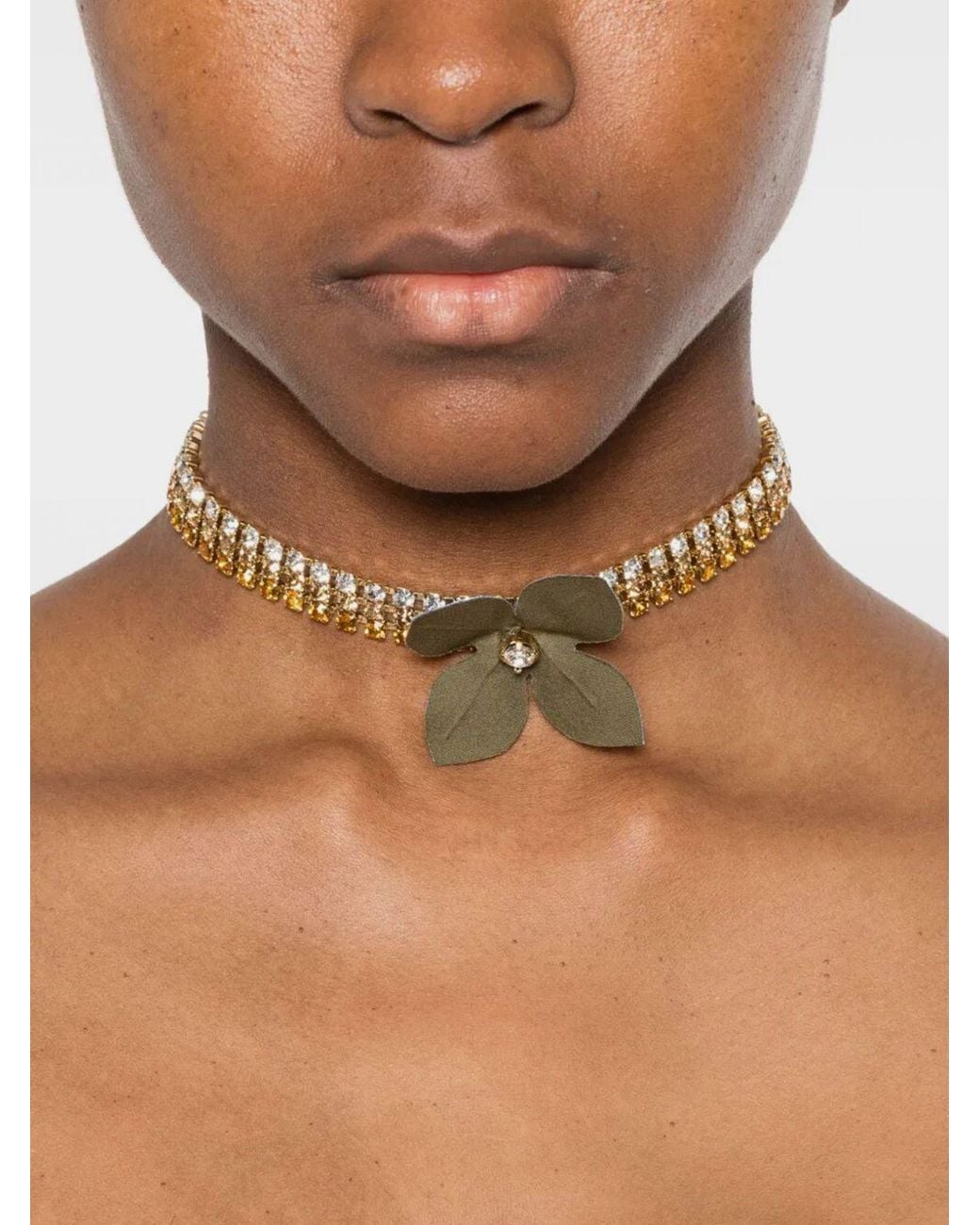 Marni White Messing- Und Samtkette Mit Eingesetzten Strasssteinen Und Blume