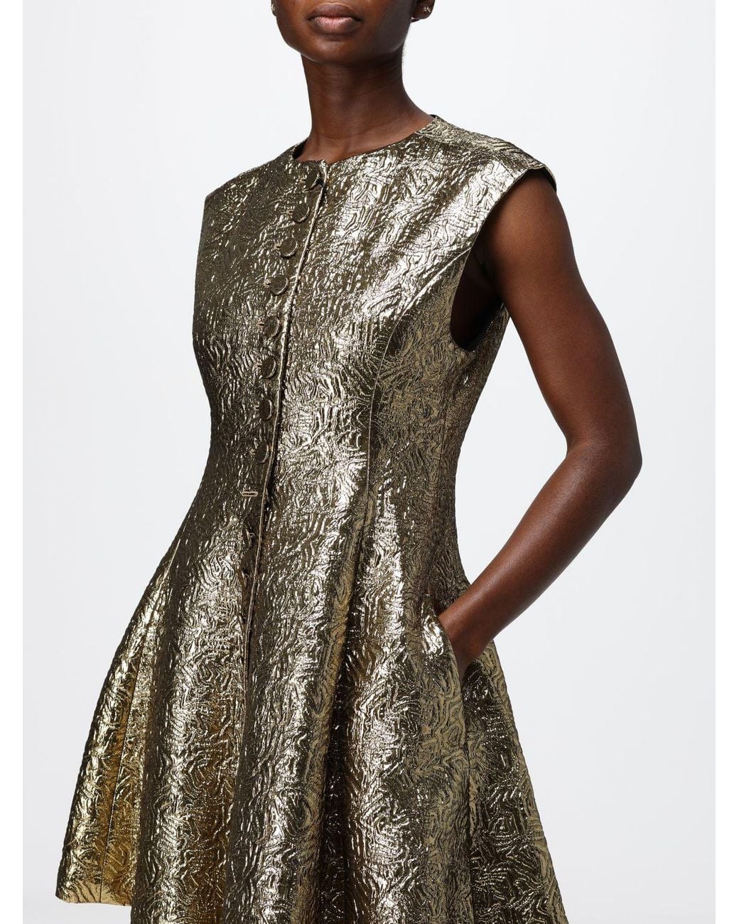 MSGM Natural Sleeveless Flared A-Line Wool Blend Mini Dress