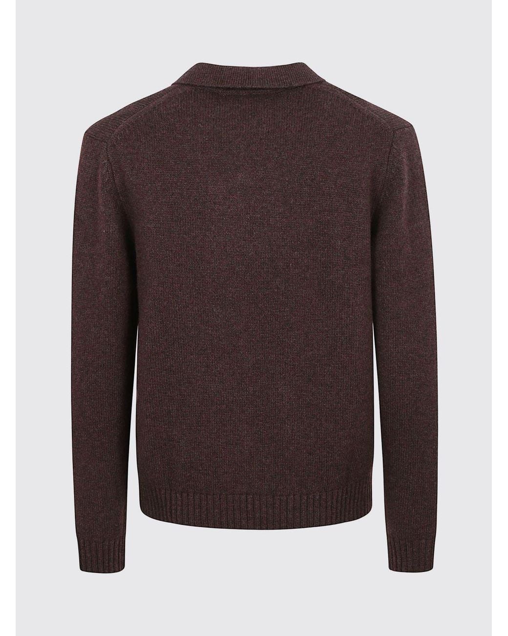 Aspesi Brown Long-Sleeved Wool Knit Polo Shirt With A Classic Collar for men