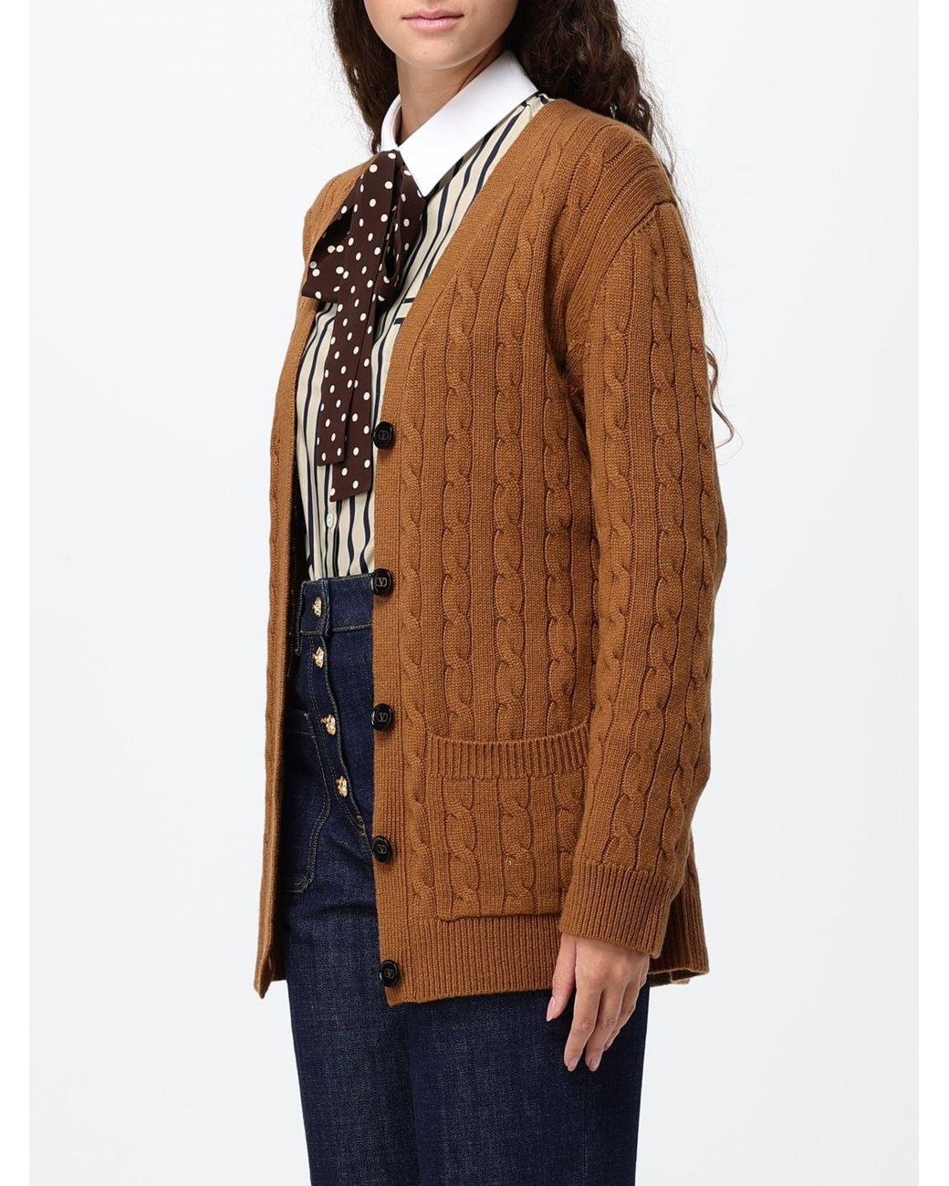 Valentino Garavani Brown Belted Cardigan