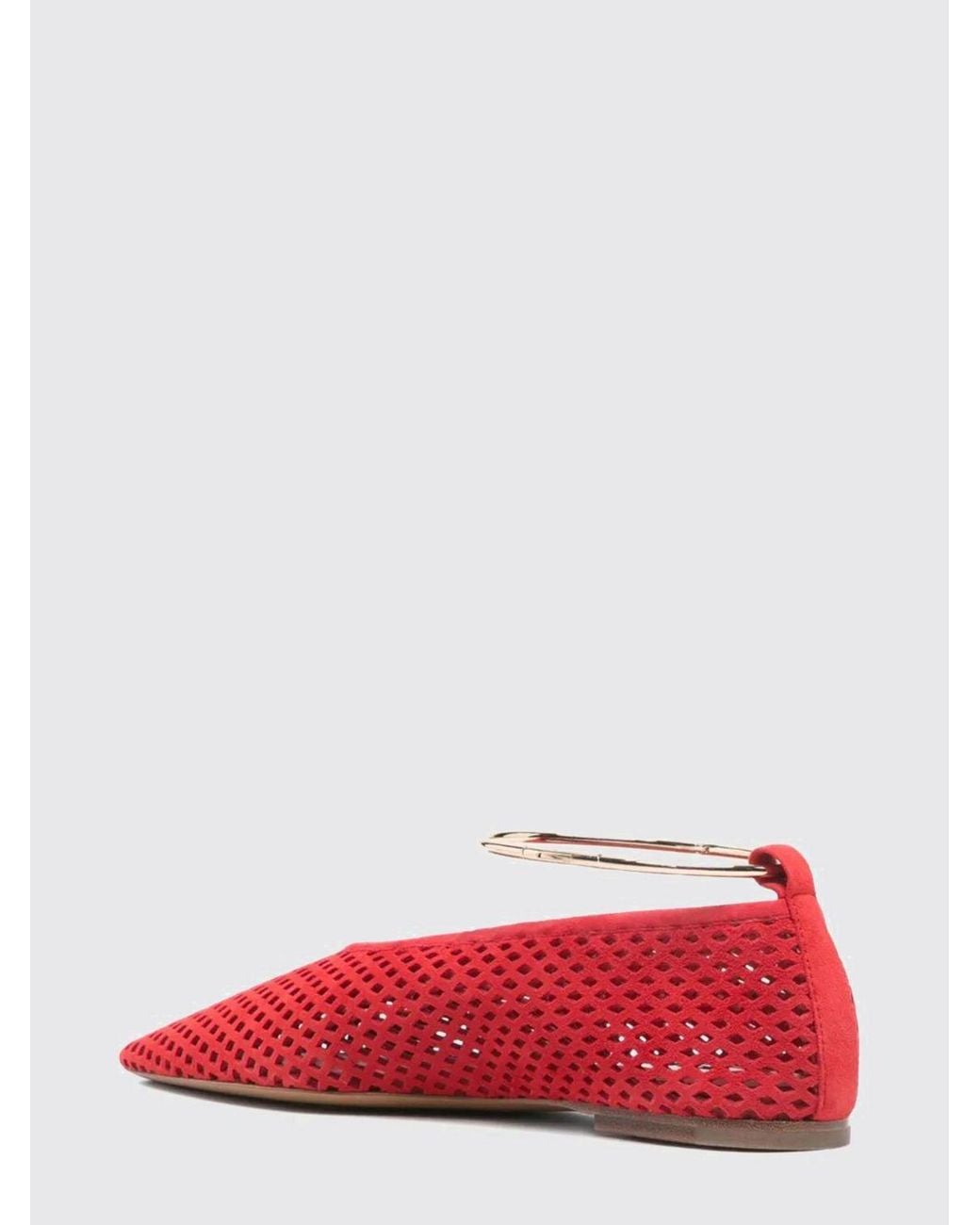 Jil Sander Red Perforated Suede Ballerinas