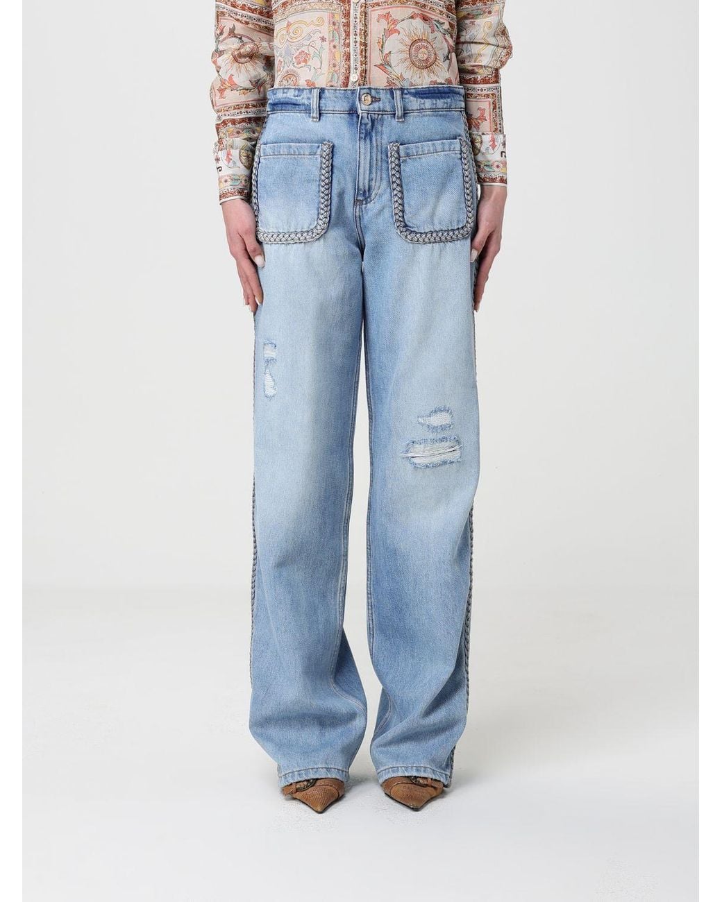 Just Cavalli Blue Wide Leg Cotton Denim Jeans