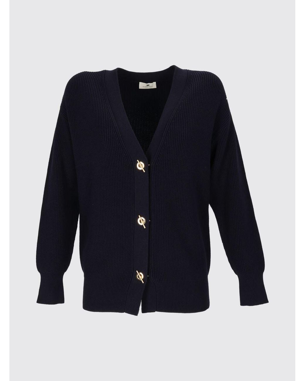 Elisabetta Franchi Blue V-Neck Viscose Blend Cardigan With Dropped Shoulders