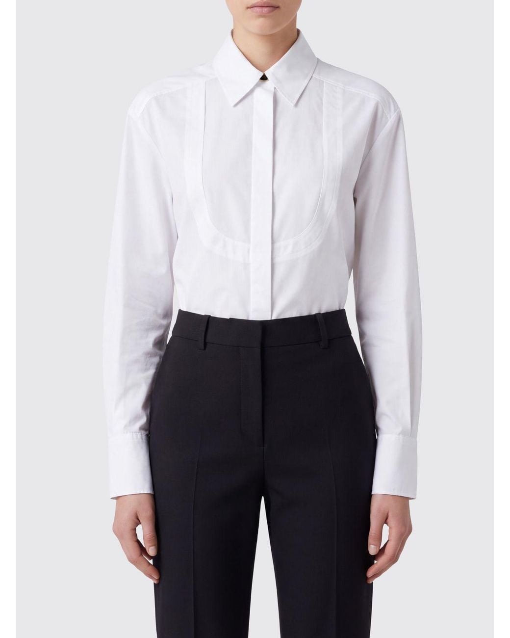 Sportmax White Cotton Corset-Style Shirt With A Concealed Buttoning