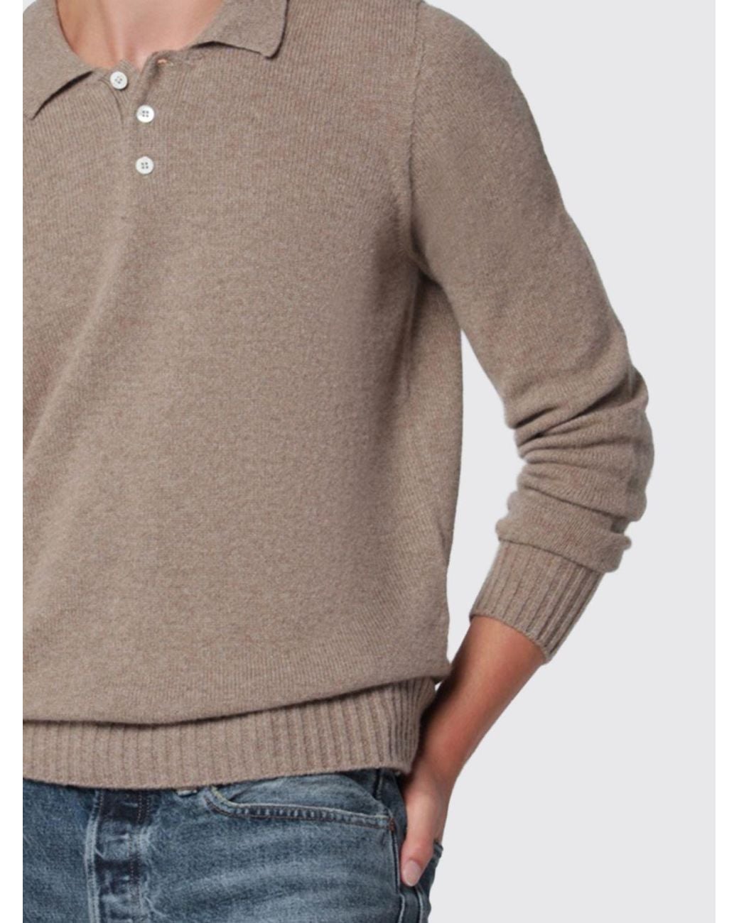Drumohr Gray Long-Sleeved Pure Cashmere Polo With Three-Button Placket for men