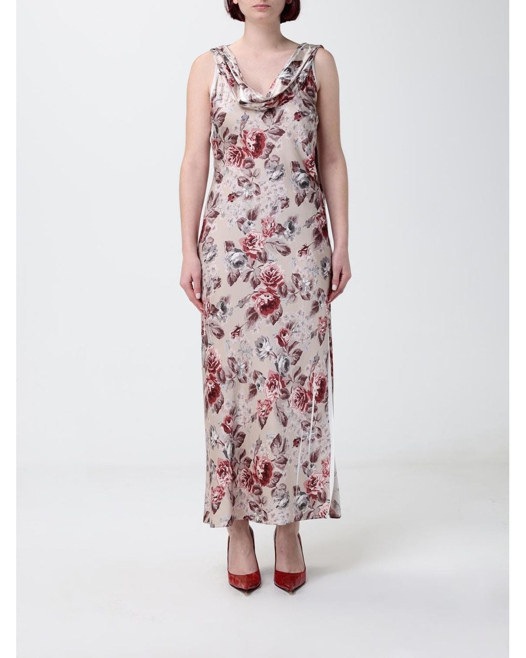 Acne Pink Floral Print Off-The-Shoulder Midi Sheath Dress