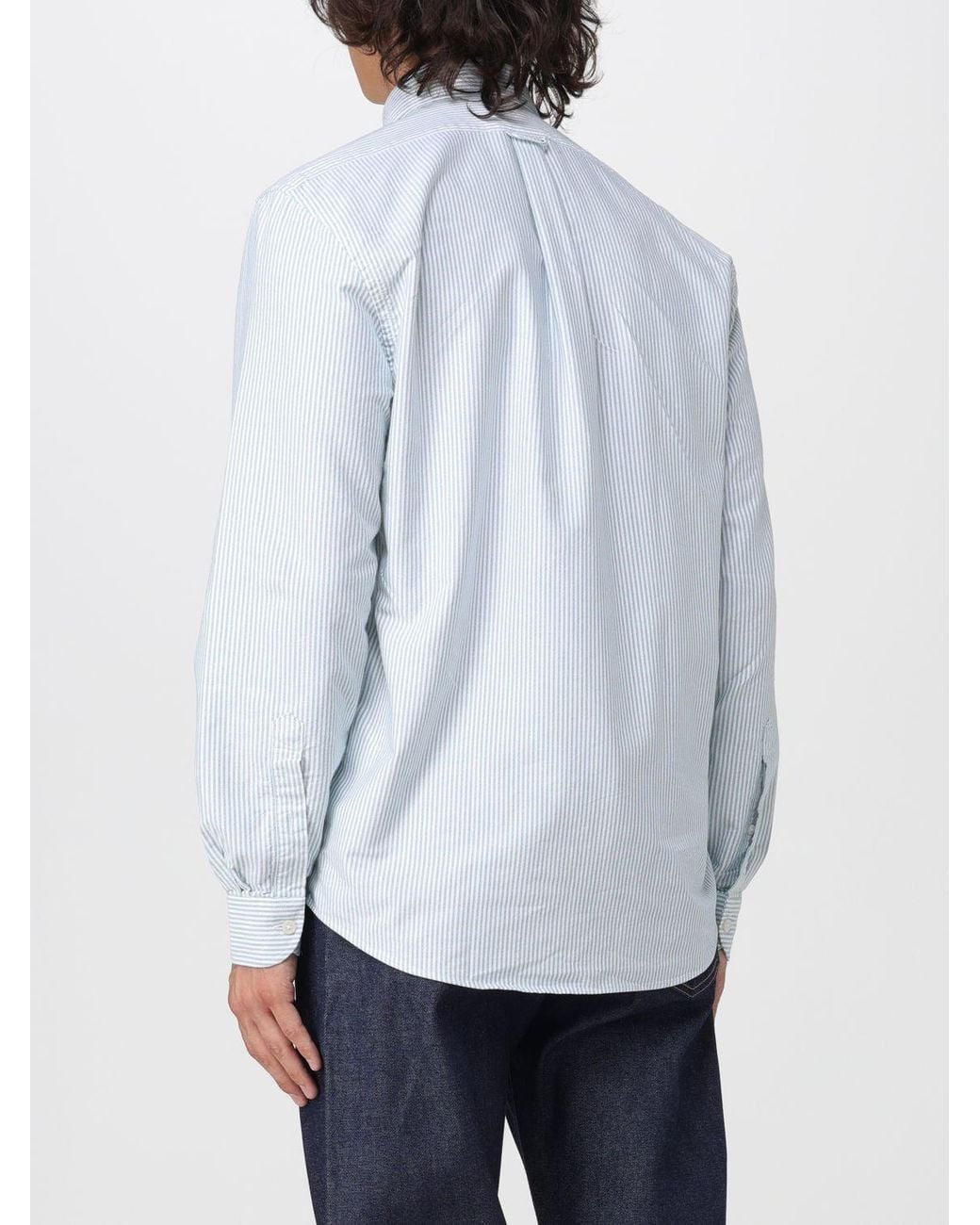 Sebago Gray Striped Cotton Poplin Shirt With Button-Down Collar for men