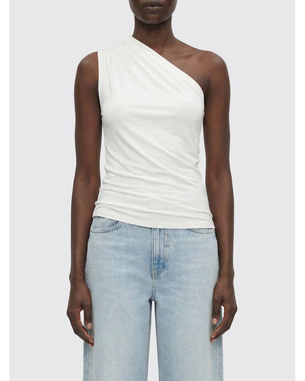 Thom Krom Blue Stretch Jersey One-Shoulder Top