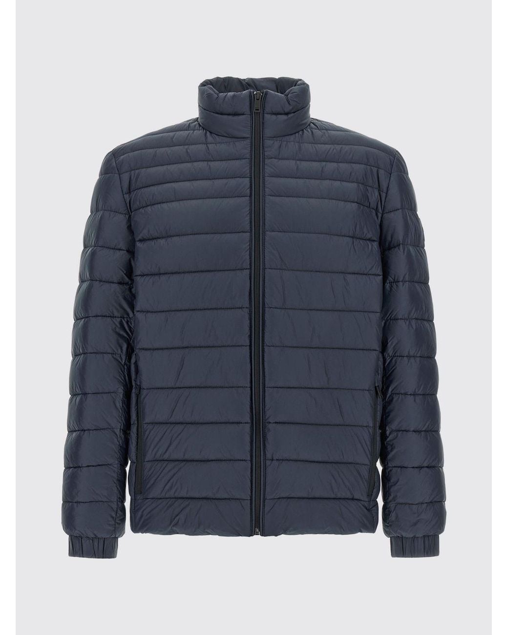 Boss Blue Quilted Recycled Technical Fabric Short Puffer Jacket With High Neck for men