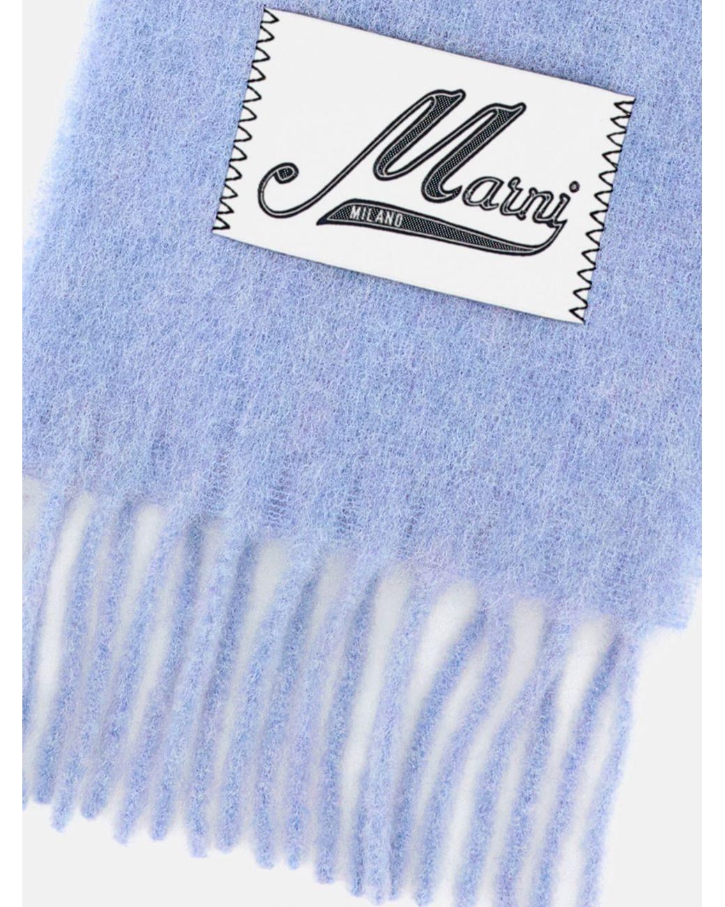 Marni Blue Logo-Patch Fringed Alpaca Wool-Blend Scarf
