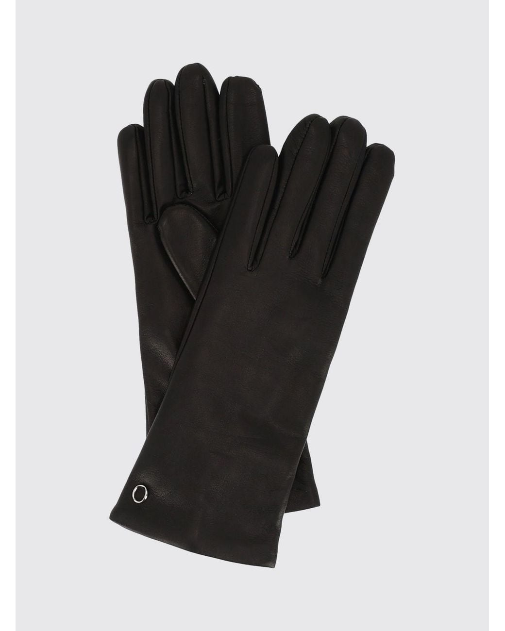 Orciani Black Classic Soft Lambskin Leather Gloves With Metal Logo