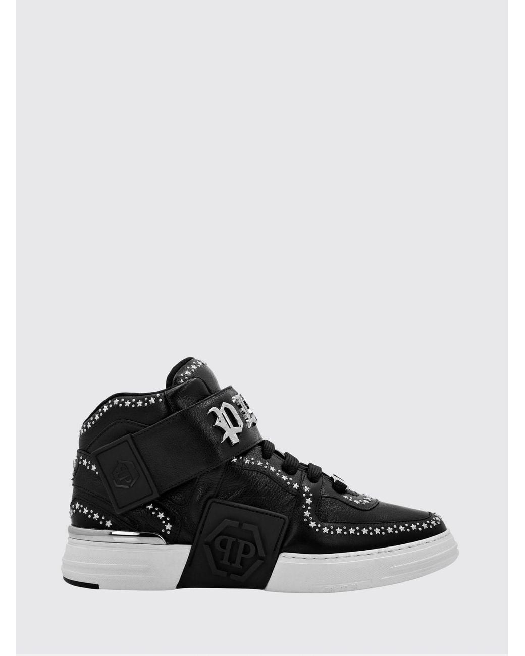 Philipp Plein Black Gothic High-Top Leather Sneakers With Studs And Star Applications for men