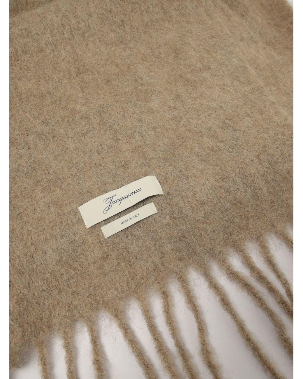 Jacquemus Natural Alpaca And Mohair Wool Blend Scarf With Fringed Hem And Logo for men