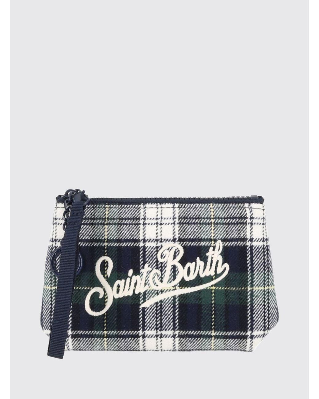 Mc2 Saint Barth Blue Aline Tartan Wool-Blend Mini Handbag With Logo
