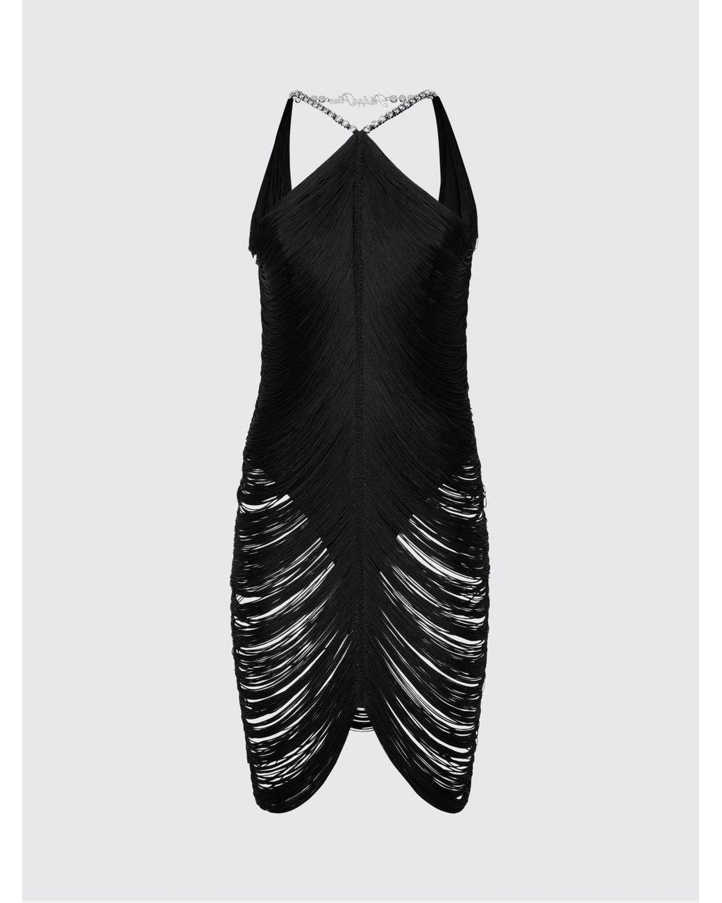 Philipp Plein Black Mini Dress With Fringes