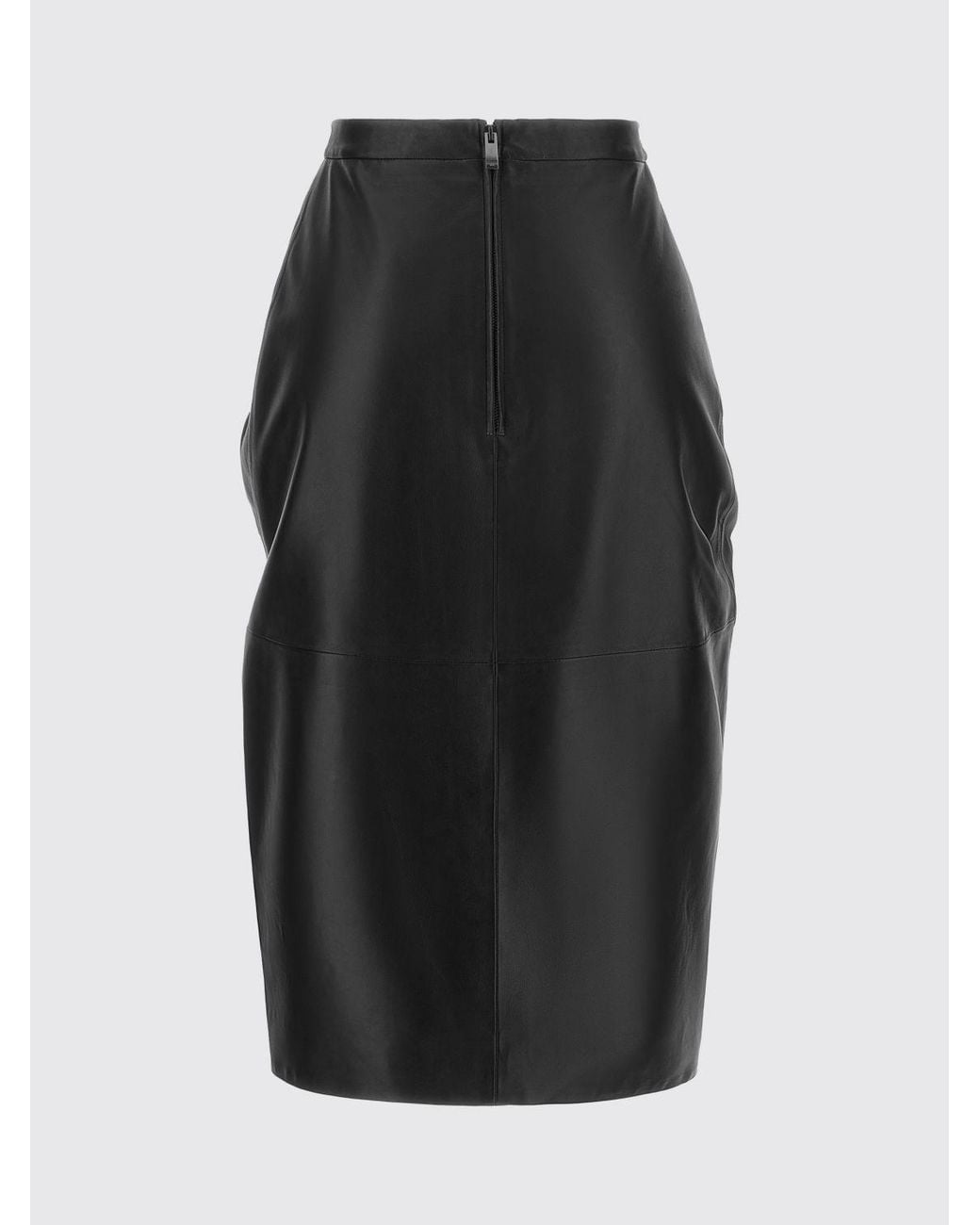 Balmain Black Draped Asymmetric Lambskin Leather Midi Skirt