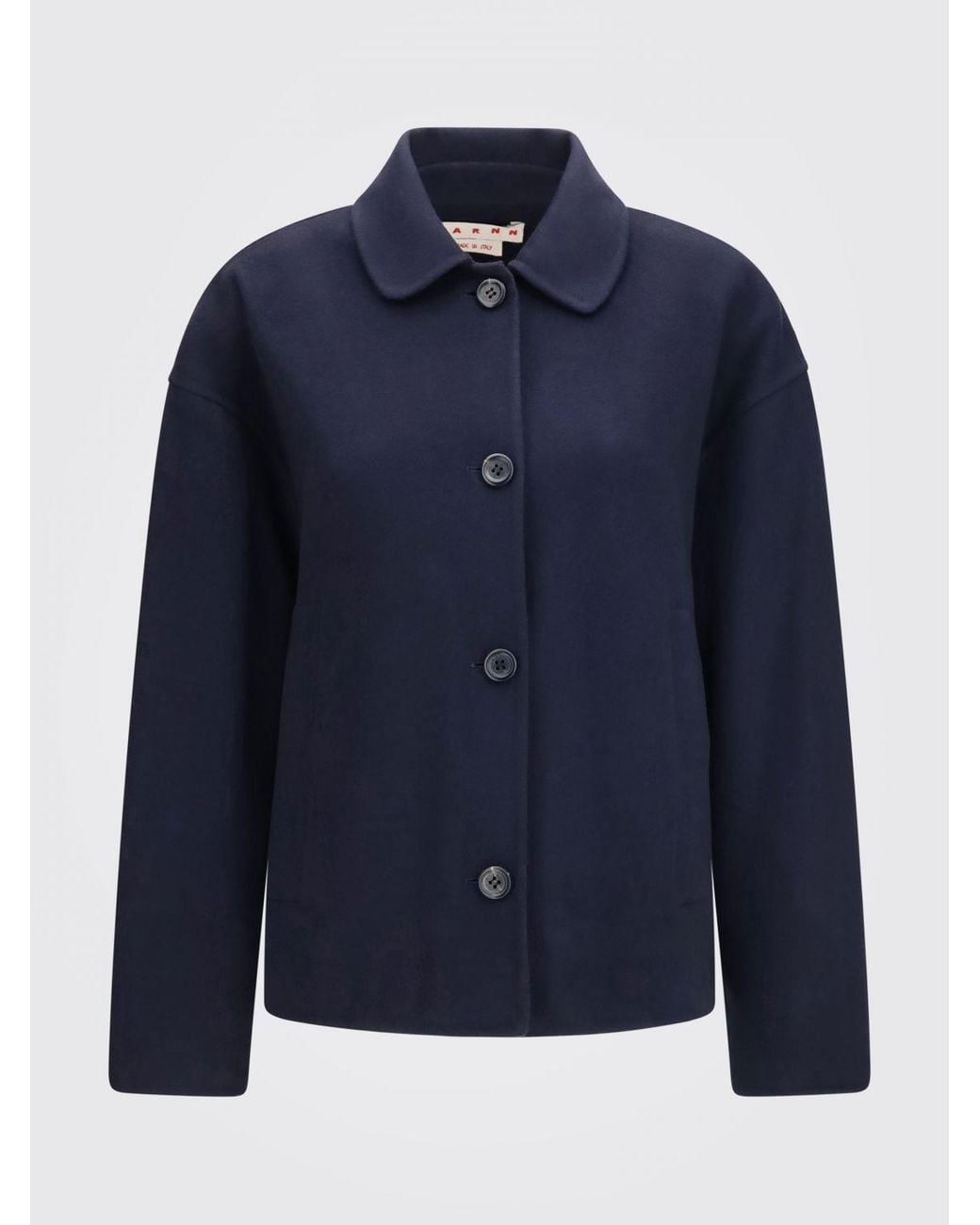 Marni Blue Single-Breasted Short Wool Coat With Classic Collar