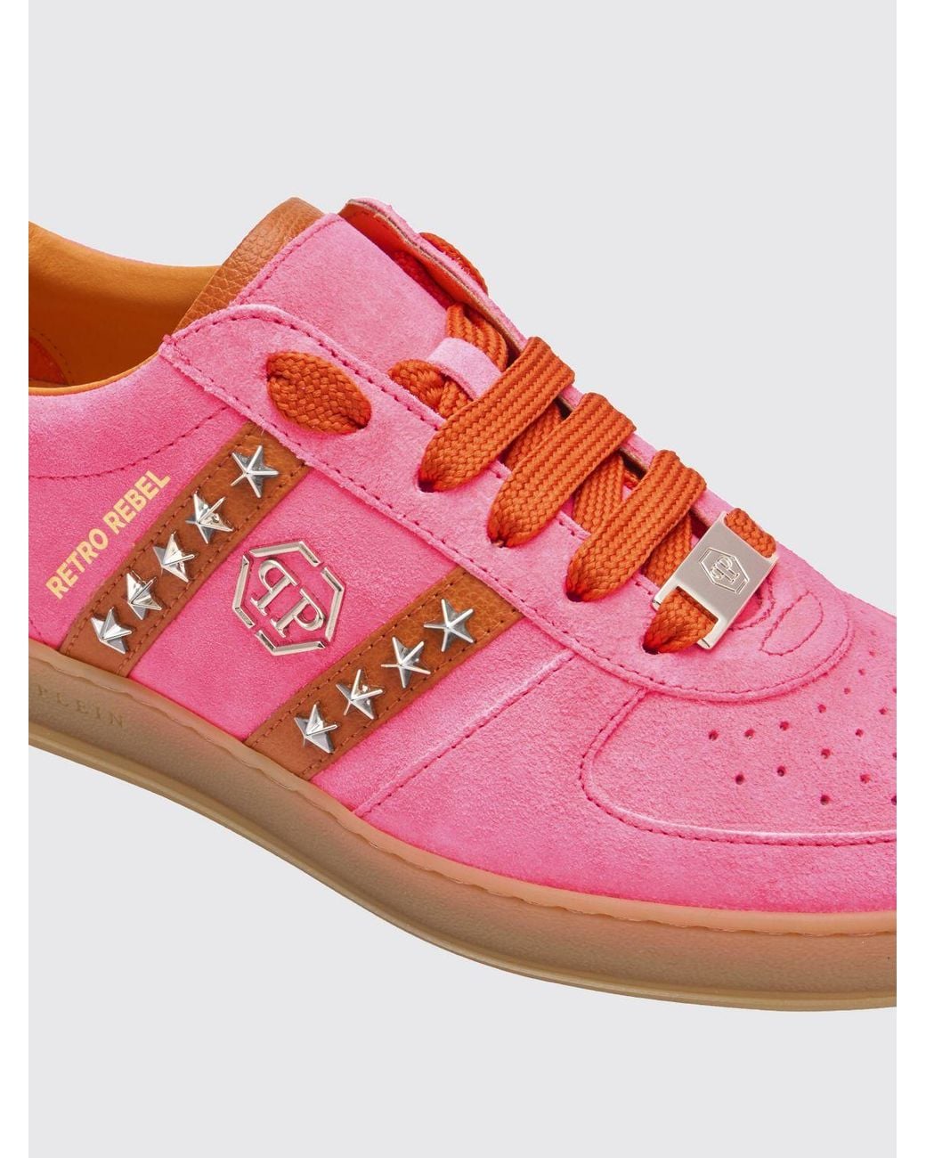 Philipp Plein Pink Retro Rebel Suede Sneakers With Applied Stars for men