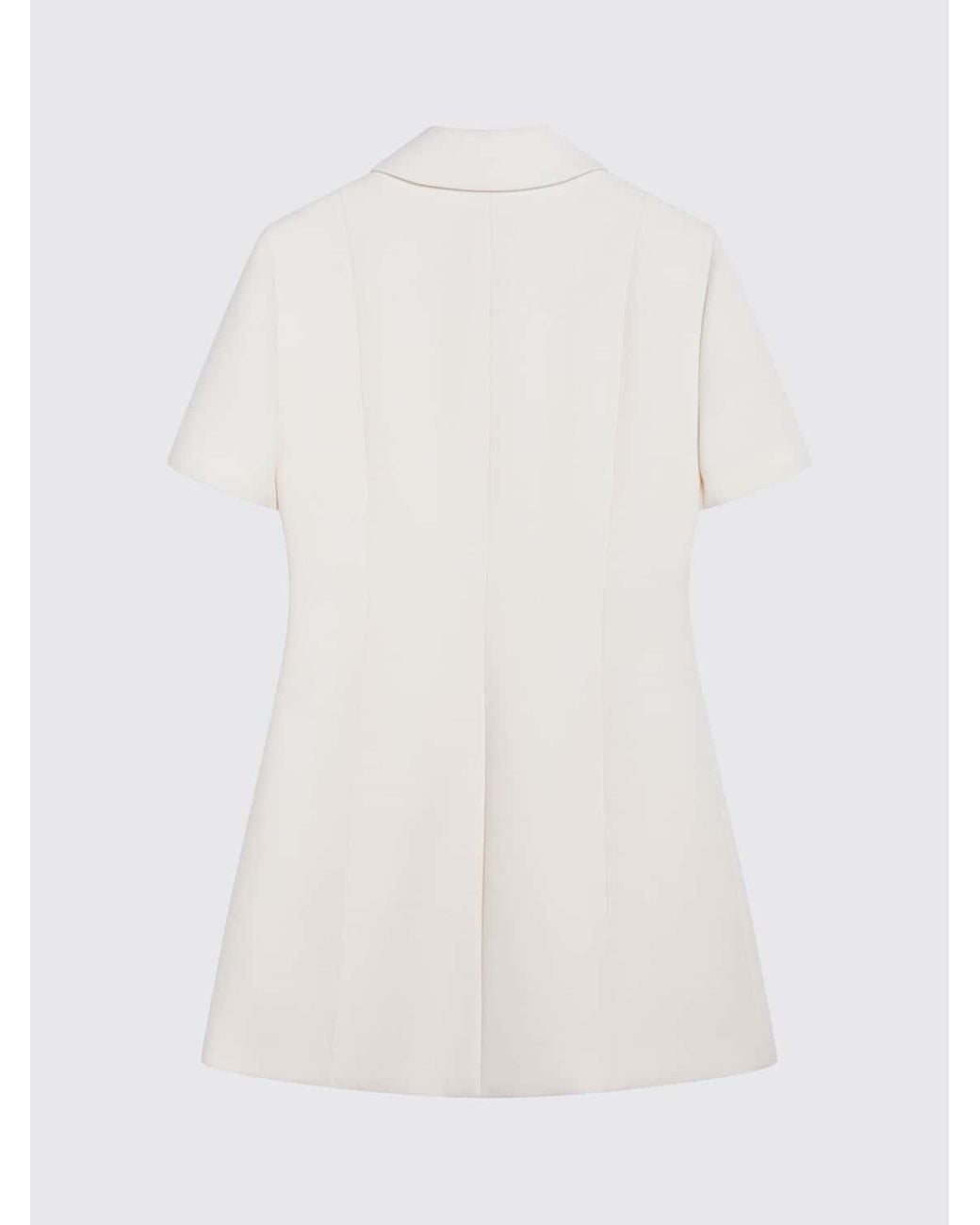 Gucci White Pure Wool Mini Shirt Dress With Logo Buttons And Short Sleeves