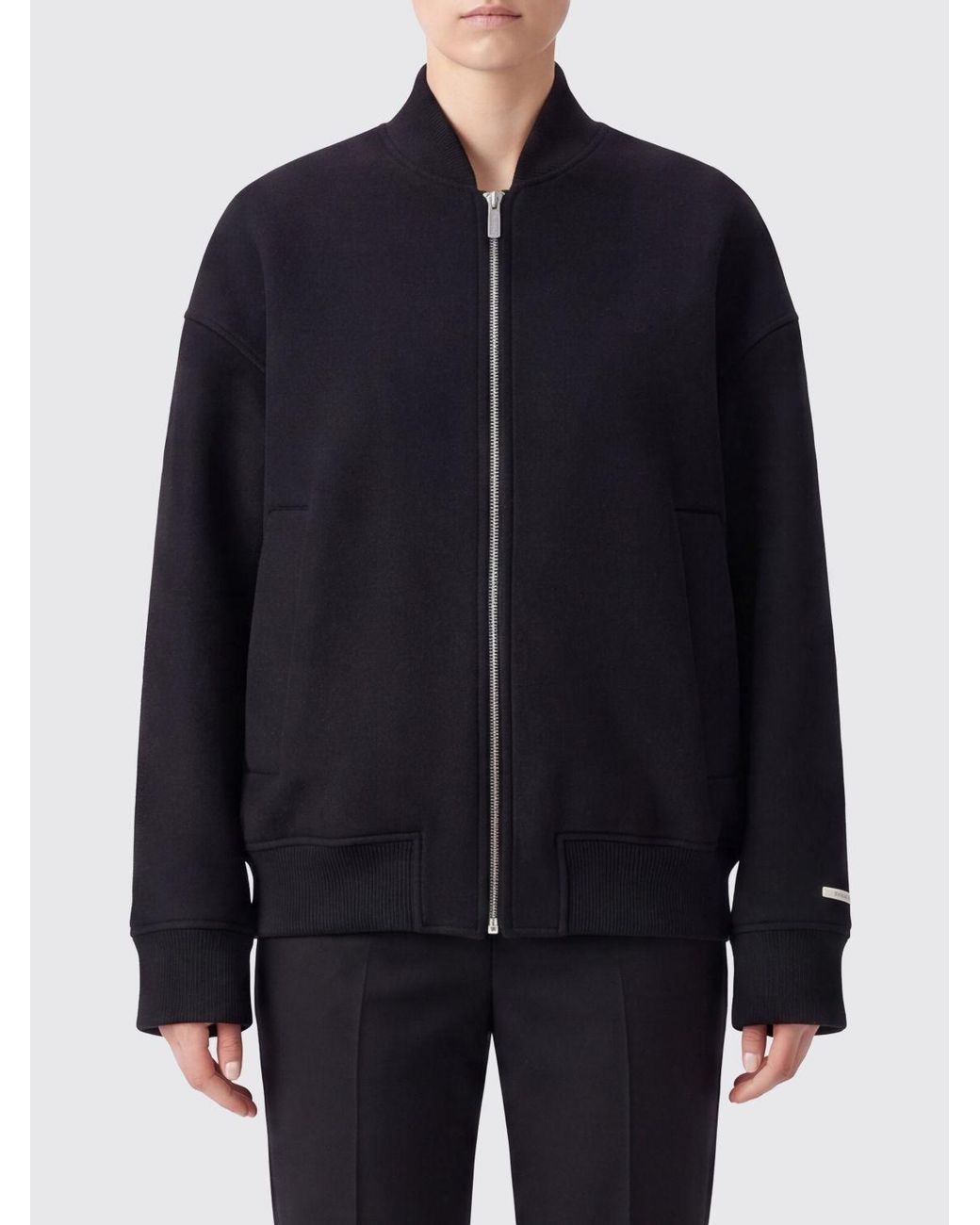 Sportmax Blue Cropped Pure Virgin Wool Bomber Jacket With Contrast Logo
