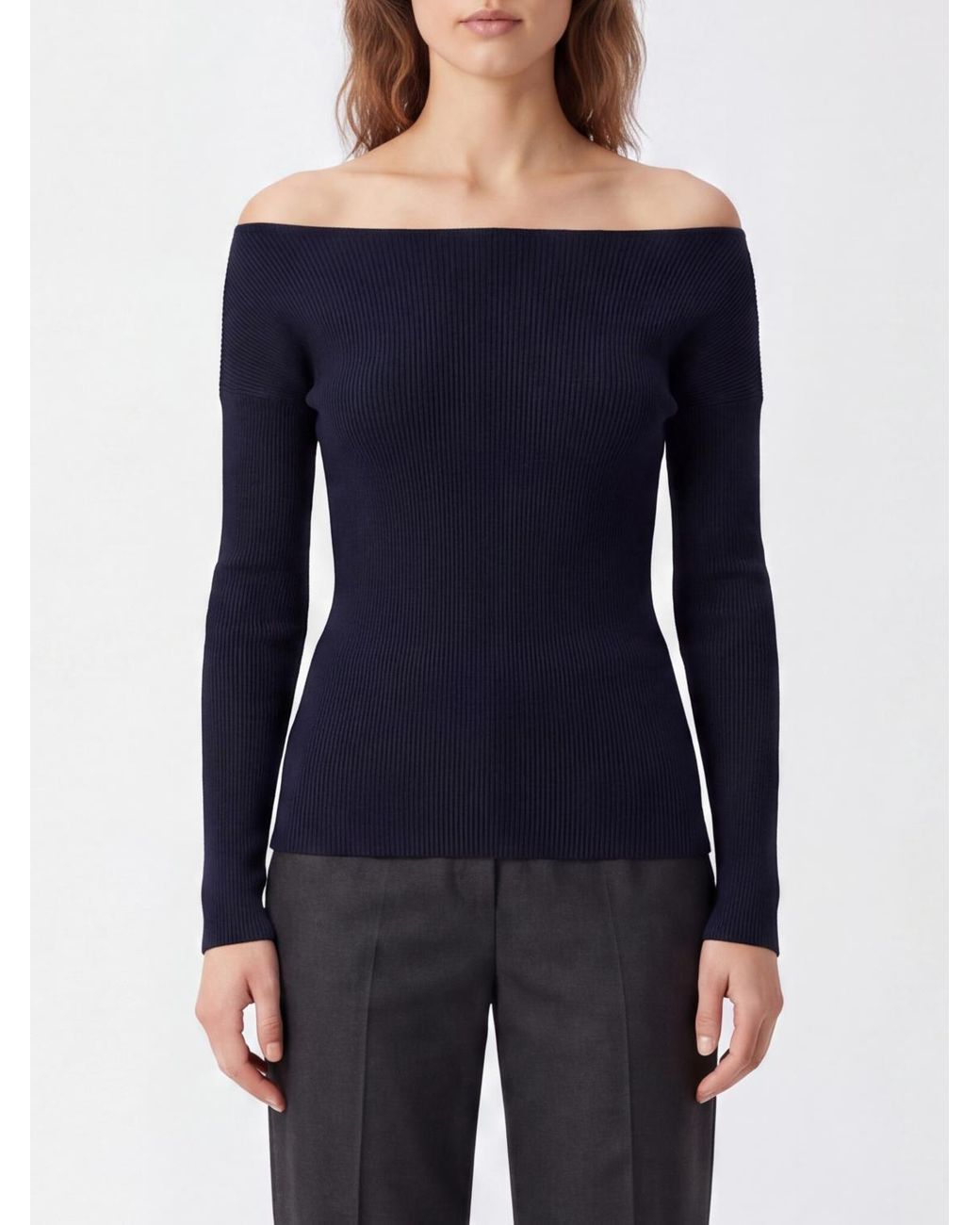 P.A.R.O.S.H. Blue P.A.R.O.S.H. Slim Fit Pure Wool Jumper With Straight Neckline And Dropped Shoulders