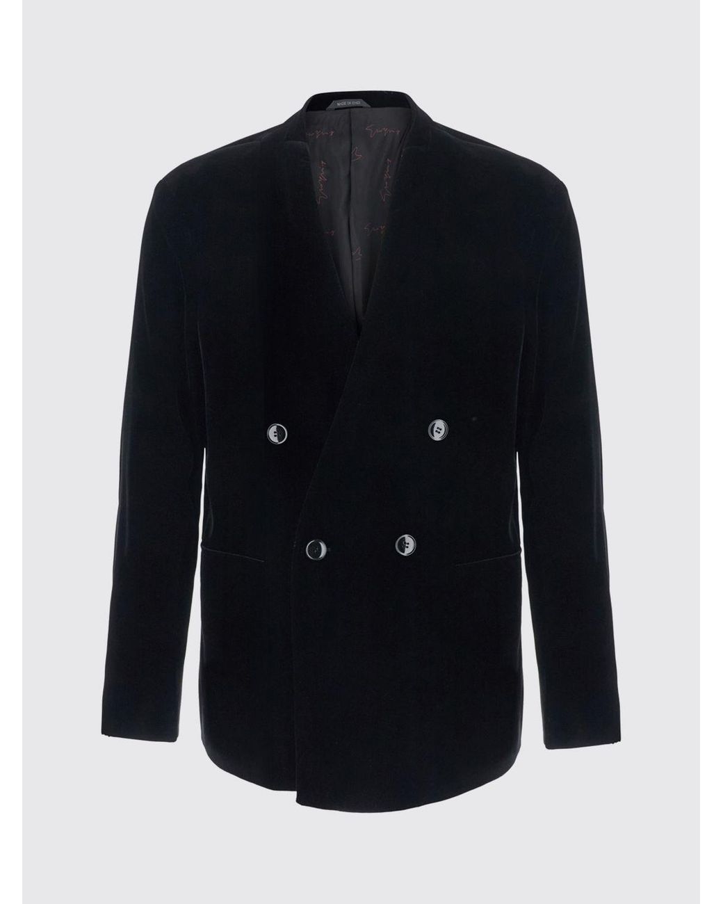Giorgio Armani Black Double-Breasted Velvet Blazer With Classic Lapels for men